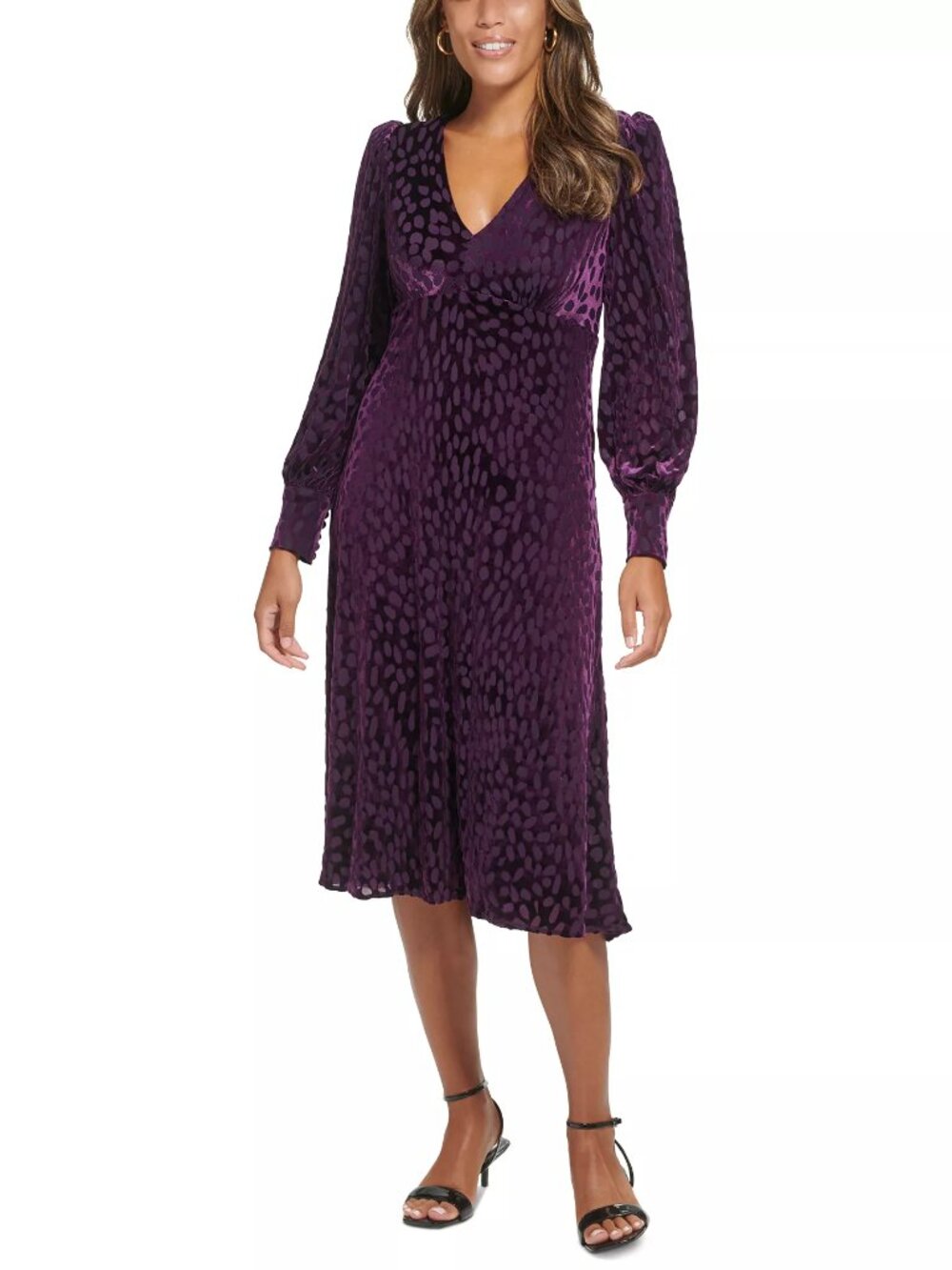Calvin Klein Crushed Velvet Midi Dress 12 Purple Stretch Dark Romantic Evening